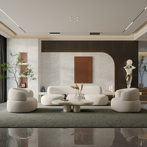 أثاث حديث على الطراز الكريمي أريكة ناعمة بسيطة بسيطة على شكل خاص من الكشميرية تصاميم بيضاء فاخرة أريكة منحنية - Product Image 5