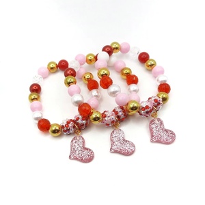 Hot Sale Children's <b>Cute</b> Alloy Heart Pendant Acrylic Beaded String <b>Bracelet</b> Bangle Keychain Party Customizable - Product Image 4