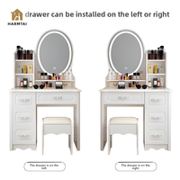 Ensemble coiffeuse moderne européenne blanche HarmTai avec miroir LED annulaire, meuble de rangement multifonction et tabouret inclus pour chambre à coucher