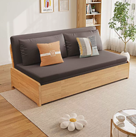 Sofá Cama Cuadrado Plegable de Madera Maciza de Dos Plazas, Multifuncional, Retráctil, Relleno de Esponja, Estilo Chino Moderno, Respaldo Dividido, para Sala de Estar