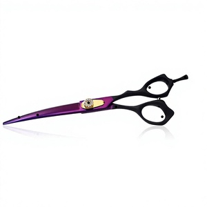 Tijeras de Peluquería con Recubrimiento de Plasma Morado, Hoja Curva de Color, Mango Dorado Desplazado, Tijeras de Salón y Barbería - Product Image 5