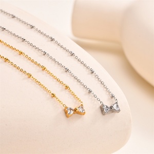 Hot-sale Bowknots Pendant Clavicle Chain Ladies Stainless Steel 18K Gold Plated Wedding Party Fashion Jewelry Set - Product Image 2