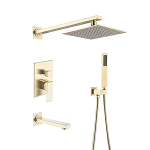 Système de robinetterie mural complet HLK en laiton avec douchette pluie encastrée et robinet de bain chaud, avec cartouche céramique - Product Image 1