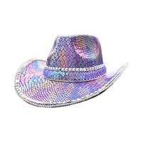 Chapeaux de fête pour femmes, style cowboy, à imprimé serpent irisé violet, ornés de paillettes et de clous, pour le Pride, les raves, les enterrements de vie de jeune fille et les festivals de musique, vente en gros