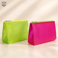 Pochette cosmétique holographique personnalisée avec logo, fermeture éclair, paillettes étoiles, PVC semi-transparent, néon, imperméable, lavable, pressée à chaud