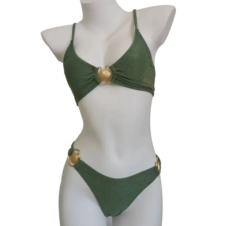 Custom Made Design High Quality Fashion Show Young Girl 2 Piece Buckle Brief Swimwear Bikini Suit