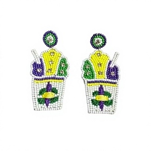 Pendientes de Perlas Hechos a Mano con Diseño de Copa de Mardi Gras, Cristales de Estrás Morados, Verdes y Amarillos, Joyería de Boda para Mujer - Product Image 1
