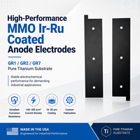 Electrodos de Ánodo de Titanio Puro GR1 GR2 GR7 de Alto Rendimiento con Recubrimiento MMO Ir-Ru, Recubrimiento de 10-20 m, Densidad de Corriente de 100-300 A/m