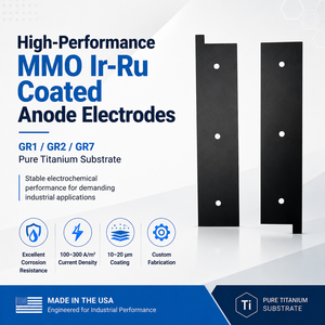 Electrodos <span class=keywords><strong>de</strong></span> Ánodo <span class=keywords><strong>de</strong></span> Titanio Puro GR1 GR2 GR7 <span class=keywords><strong>de</strong></span> Alto Rendimiento con Recubrimiento MMO Ir-Ru, Recubrimiento <span class=keywords><strong>de</strong></span> 10-20 m, Densidad <span class=keywords><strong>de</strong></span> Corriente <span class=keywords><strong>de</strong></span> 100-300 A/m - Product Image 1