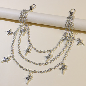 Chaîne de taille multicouche en argent avec étoiles pour jeans, style hip-hop décontracté, en alliage de zinc - Product Image 4