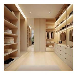 Armoire Walk-In de style minimaliste moderne, couleur bois, espace de rangement multiple, dressing professionnel - Product Image 1