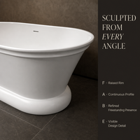 Baignoire ovale autoportante en pierre artificielle, finition haute brillance, profil latéral continu, longueur personnalisable, couleur et motif au choix, pour hôtel et maison