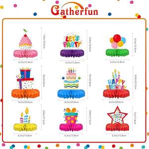 Ensemble de décorations d'<span class=keywords><strong>anniversaire</strong></span> colorées, centre de table en nid d'abeille, décoration de table pour les fournitures de fête d'<span class=keywords><strong>anniversaire</strong></span> des enfants - Product Image 4