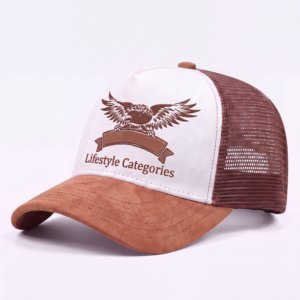 Gorra de Campamento de 5 Paneles, Ajustable, Estructurada, de Gamuza Sintética, con Apliques Bordados Personalizados con Logotipo de Hojas/Puntos, de Lujo, al por Mayor, T&L - Product Image 1