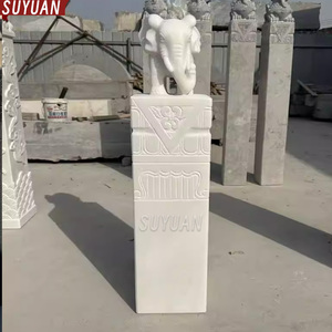 Colonna in Marmo Bianco con Scultura di <span class=keywords><strong>Elefante</strong></span> e Cavallo, Decorazione Moderna Fatta a Mano Personalizzata con Nuvole Auspicanti per Casa, Cortile e <span class=keywords><strong>Giardino</strong></span> - Product Image 4