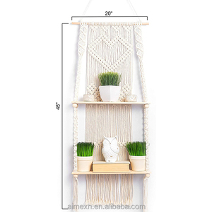 Oferta Especial: Estante de Madera de Doble Capa Estilo Boho con Cuerda Tejida, Tapiz Flotante para Montar en la Pared con Borlas para Decoración del Hogar y Bodas - Product Image 1