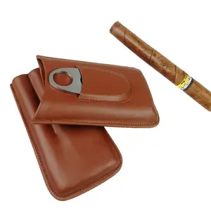 Sigaar Case Leer Draagbare 3 Tube Holder Travel Humidor Sigaar Houder Met Cigar Cutter