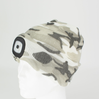 Bonnet LED camouflage blanc et gris en acrylique tricoté, casquette d'hiver à quatre lumières, trois modes de luminosité, rechargeable par USB, pour la randonnée et la course à pied