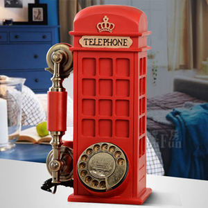 Cabine téléphonique rouge Bureau téléphonique <span class=keywords><strong>filaire</strong></span> Téléphone fixe <span class=keywords><strong>mural</strong></span>, cadran rotatif/bouton, avec sonneries réglables pour la maison - Product Image 5
