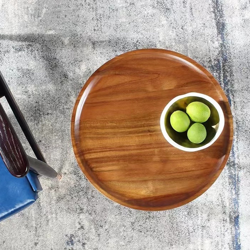 Simple Round Edge Design Carbon Steel lacquered Metal Base wooden Modern coffee table