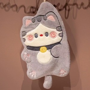 Serviette à main en forme de chat porte-bonheur, 23x20 cm, en polaire corail, séchage rapide, à suspendre, pour salle de bain et cuisine - Product Image 4