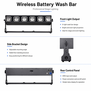Professional Battery <b>LED</b> Wash <b>Bar</b> 6x18W Halo Ring Batten <b>Light</b> for Wedding DJ and Rental Events - Product Image 3