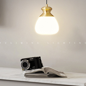 Nordic Style Single Pendant Light Brass Glass Chandelier for Bedroom Hotel Room Living Room <b>Side</b> Table 3000K Color Temperature - Product Image 4