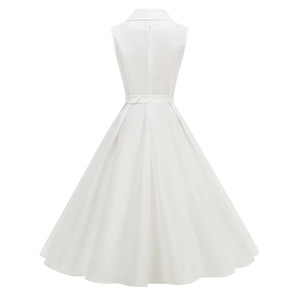 Robes midi décontractées d'été pour femmes, sans manches, style rétro, <span class=keywords><strong>robe</strong></span> <span class=keywords><strong>Hepburn</strong></span>, années 1950, 1960, rockabilly, blanche, pin-up, fête, bal, swing - Product Image 3