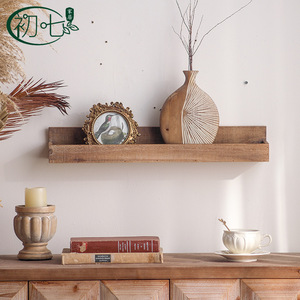 Natural <b>Wood</b> Color <b>Solid</b> <b>Wood</b> Wall Mounted <b>Shelf</b> Rectangle 60x10x8.9cm For Living Room Decoration Wabi Sabi Style - Product Image 2
