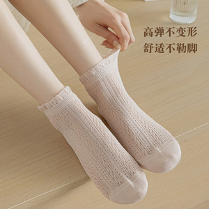 Women's Breathable Cotton <b>Lace</b> Socks <b>White</b> Milky <b>White</b> Solid Color Boat Socks For Summer Casual Wear - Product Image 2