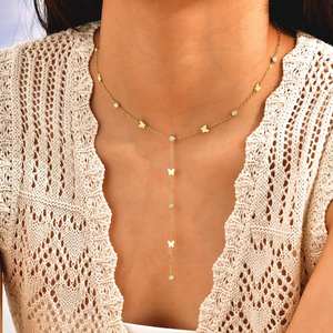 Mode Edelstahl Schmuck 18 Karat vergoldet Herz Kreuz Schmetterling Vier blatt Klee Zirkon Sexy Halsreif Y Lariat Halskette - Product Image 2