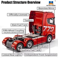 Camión Tractor RC Huina 1501 Profesional de Grado Hobby, Aleación Metálica 1/18, 19 Canales, 2.4G, 6WD, Modelo de Remolque de Ingeniería con Luz y...