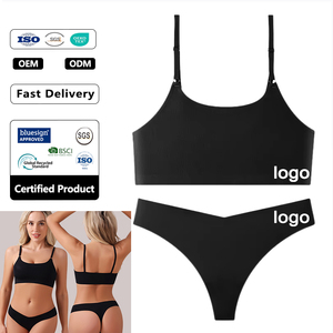 85% Nylon 15% Spandex One-Piece Push-Up Convertible Bra Thong Panties Set Custom Breathable Wire-Free Seamless Bra Set