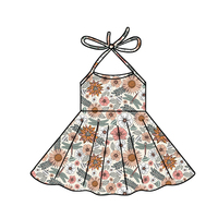 Vêtements pour enfants en gros, impression personnalisée, robe d'été sans manches, longueur genou, style plage, robe de fête, robes douces pour filles