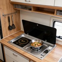 JDA SUS304 RV Brûleur à gaz intégré et plaque de cuisson à induction combinés 350x550mm sablée pour caravane, camping-car, bateau, marine, voyage