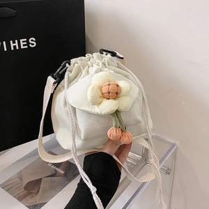 한국 미니 졸라매는 끈 버킷 캔버스 메신저 가방 귀여운 꽃 여성 크로스 바디 백 천 숄더 백 - Product Image 5