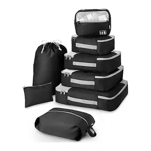 गर्म फैशन 2023 कस्टम लोगो 8 पीसी काले बेज गुलाबी पानी प्रतिरोधी सामान पैकिंग क्यूब्स आयोजक बैग सेट ट्रैवल बैग सेट