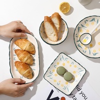 Service de table en céramique sous glaçure motif tulipe, compatible micro-ondes, bols à riz, assiettes carrées et rondes, collection élégante pour la maison