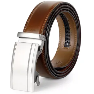 One Stop Belt Purchasing Custom Adjustable Ratchet Belt Cow Hide Automatic Alloy Buckle Genuine Leather Belt For Man