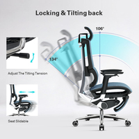 Chaise de bureau ergonomique de haute qualité avec accoudoirs 3D, pivotante, inclinable, bleue, entièrement en mesh, avec repose-pieds, pour cadres et dirigeants