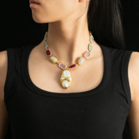 Design de mode perle naturelle et pierre précieuse carrée plusieurs couleurs pendentif perlé collier bijoux pour la fête des femmes