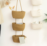 Accueil panier tissé suspendu à trois couches panier de rangement en corde de coton fait main