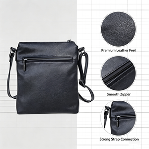 Soft Black Faux Leather Crossbody <b>Bag</b> For Women Adjustable <b>Shoulder</b> <b>Strap</b> Front Zipper Pocket Daily Messenger Purse - Product Image 6