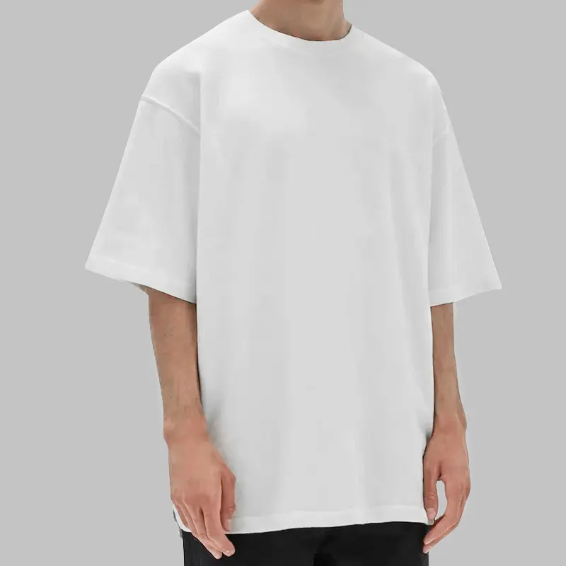 FOKSY Men's Clothing Custom Blank Mens White T Shirt Distressed Heavyweight Soft Cotton Drop Shoulder Oversized T