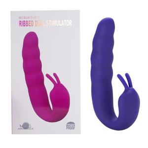 Kadın nervürlü çift stimülatör yapay penis vibratör 10-Function g-spot ve klitoral silikon su geçirmez USB şarj edilebilir seks oyuncak - Product Image 4