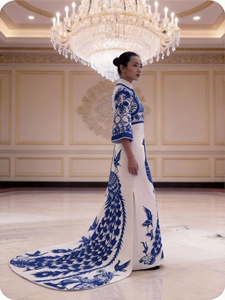 Jupe <span class=keywords><strong>Haute</strong></span> <span class=keywords><strong>Couture</strong></span>, Motifs de découpes en papier du patrimoine culturel immatériel chinois, Motifs de porcelaine bleue et blanche, Fée du Nouvel An TV - Product Image 2