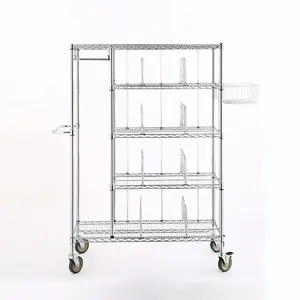 AMJ Heavy Duty Multipurpose 5 Tiers Hotel Moveable Wire Mesh Shelving Trolley With Wheels