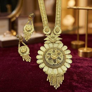 ชุดสร้อยคอยาวและต่างหูทองชุบ 14K 18K 24K ลายดอกไม้ขนาดเล็ก สำหรับงานแต่งงาน ขายส่งสำหรับผู้หญิง - Product Image 4