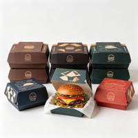 Boîtes d'emballage en papier pour hamburgers à emporter, logo personnalisé, poulet à emporter, contenants jetables de qualité alimentaire pour la restauration rapide