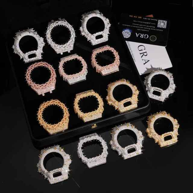 Luxury VVS Moissanite Diamonds GS Watch case 925 Sterling Silver Honeycomb Bling DW6900 GA2100 Watch Replace case